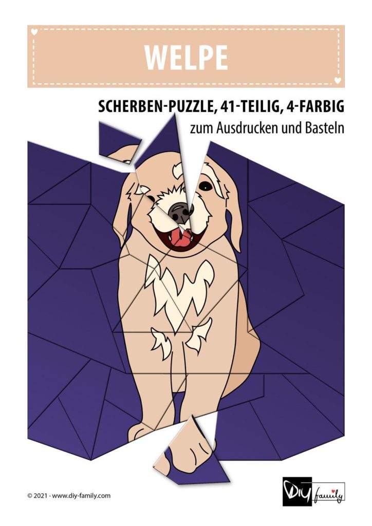 Welpe – Scherben-Puzzle zum Ausdrucken und Ausschneiden