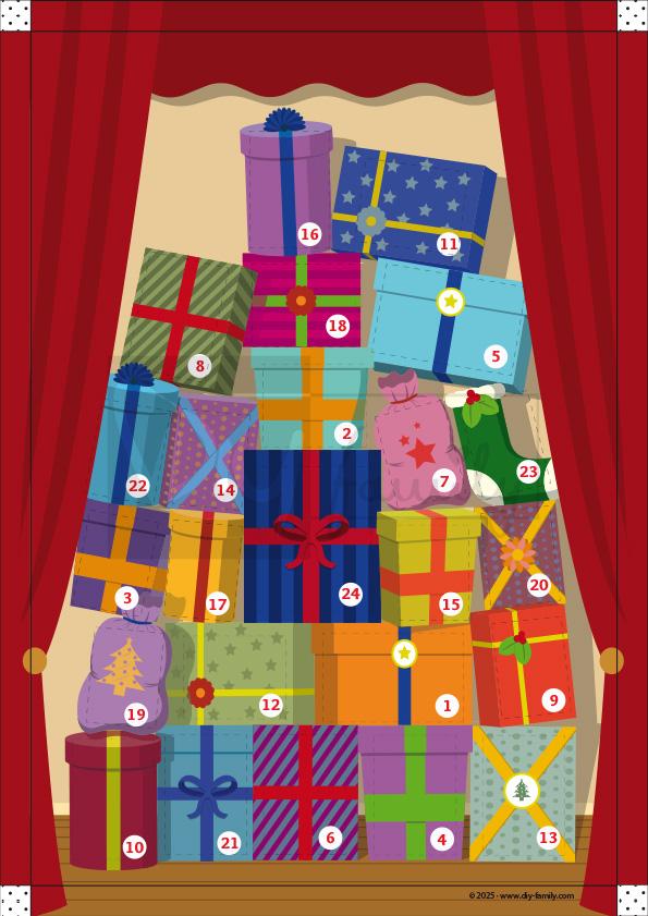 Adventskalender mit Liebesbotschaften „Geschenke-Motiv“